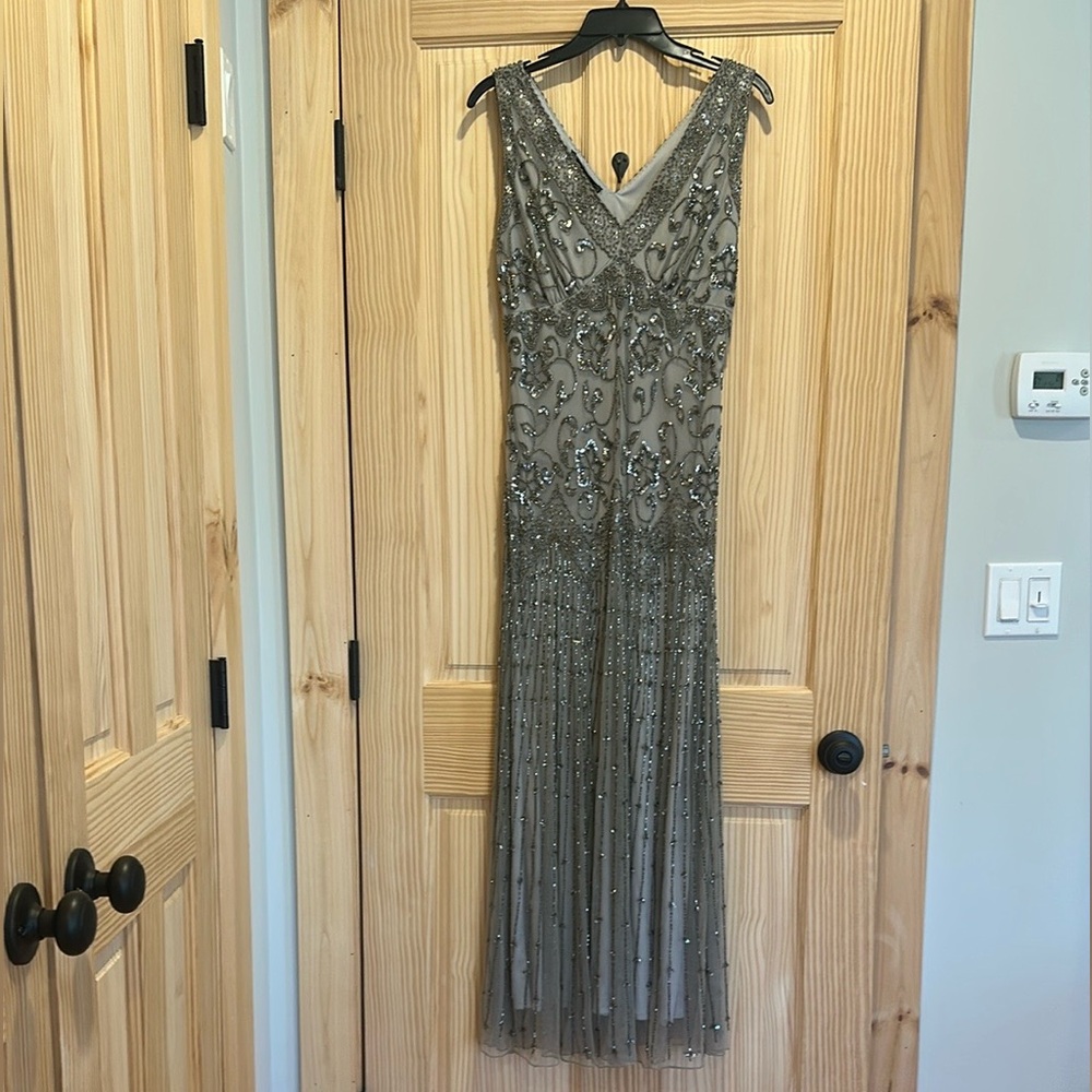 Pisarro Nights Gray Beaded Gown